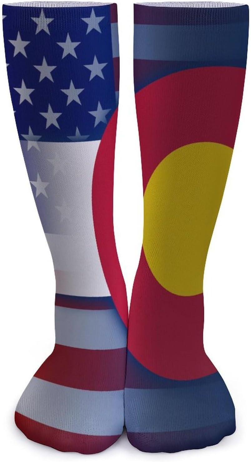 U.S.A Colorado State Flag Knee High Socks Casual Long Stockings Over Calf Sock Tube for Women Men
