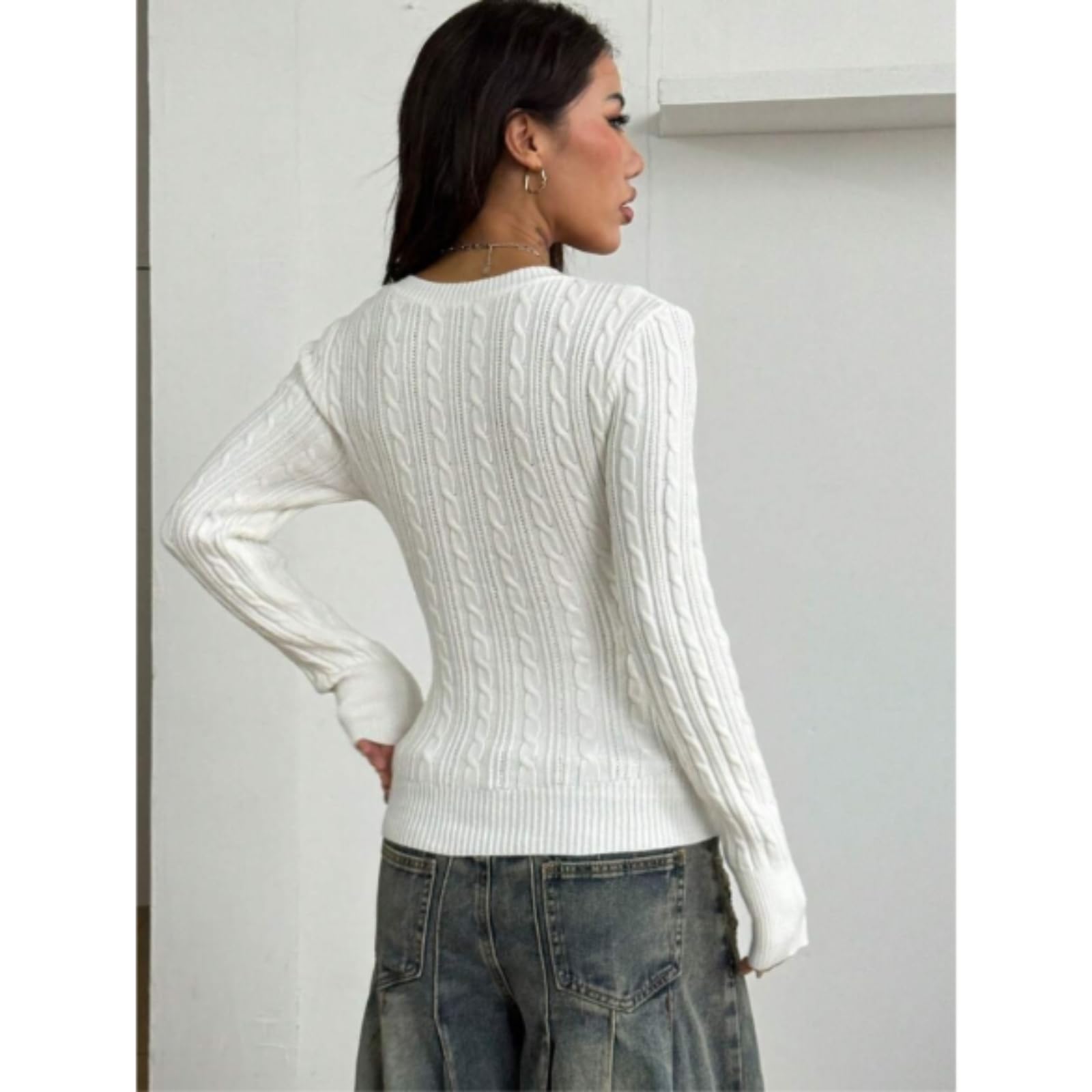HJDMO - Maglione da donna con scollo a V, a maniche lunghe, vestibilità