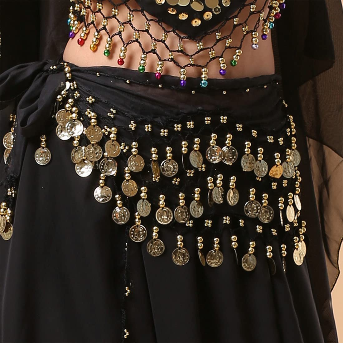 Bufandas de Cadera para Danza del Vientre, Faldas con Forma de Onda para Mujeres, Cinturón con Monedas y Brazaletes