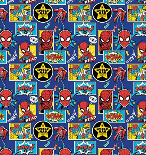 Tela Marvel Spider-Man Algodón 112cm Ancho Por Metro (100% Algodón Ideal Para Manualidades Acolchar Ropa Infantil) (Fuera De Caja)