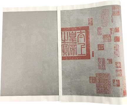 LSHY Waxed Xuan Paper Antique Style Lanting Orchid Pavilion Preface with Stamp Watercolor Half Ripe Rice Drawing Paper for Chinese Japaness Kanji Calligraphy Painting 5 Sheets 34x138cm Gray