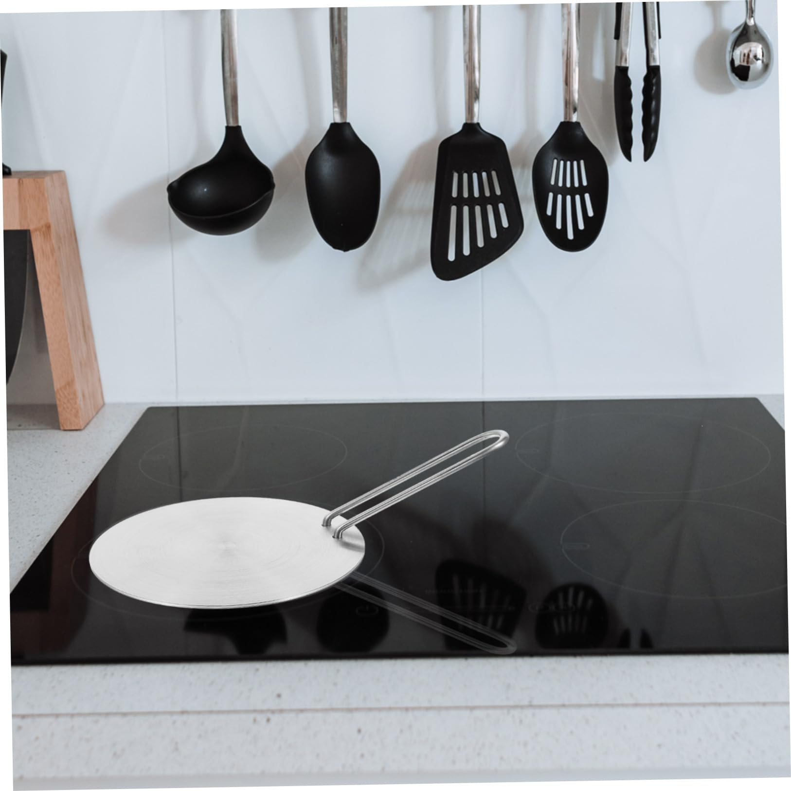 NOLITOY Difusor de Calor para Cocina Inducción 18 Cm de Acero Inoxidable Mango Desmontable, Placa Adaptadora Metálica para Estufa Vitrocerámica y Utensilios Variados, Distribución