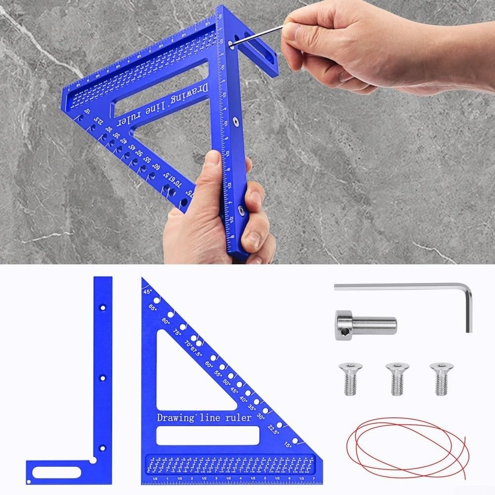 Équerre de travail du bois 21,6 cm 3D multi-angles en alliage d'aluminium pour outil de mesure d'angle Bleu