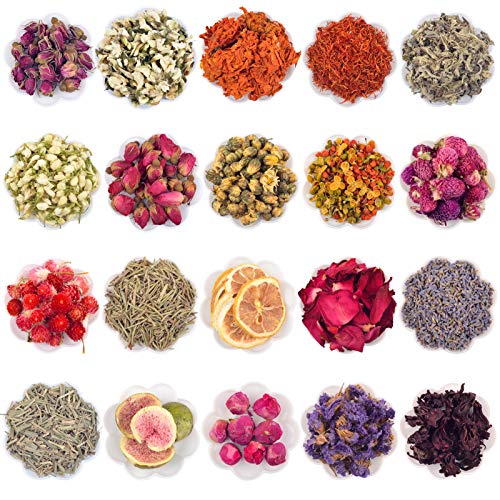 Natural Dried Flower for Soap Making,Dried Flower Herbs Kit for Bath, Candle, Aromatherapy Making, Sachet, Dried Flower for Perfume, Include Lavender, Rose Petals, Rosebuds, Jasmine 20 Packs