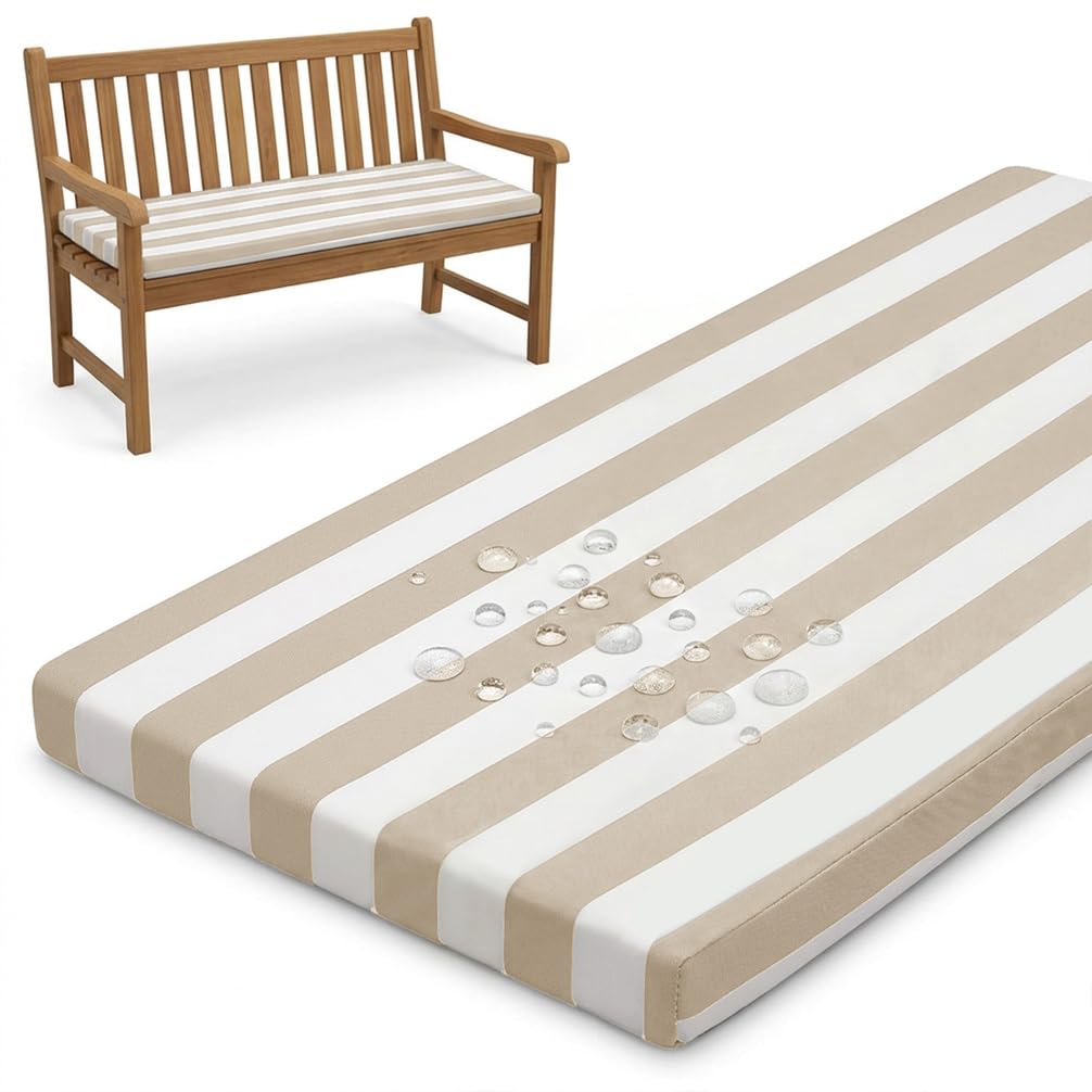 PTKG Waterproof Outdoor Cushions 2/3/4 Seater Chair Seat Pads Removable Cover Cushions for Sofa Waterproof Removable Cover for Garden, Rattan, Patio & Office Seat Pads,Khaki,135x40x5cm