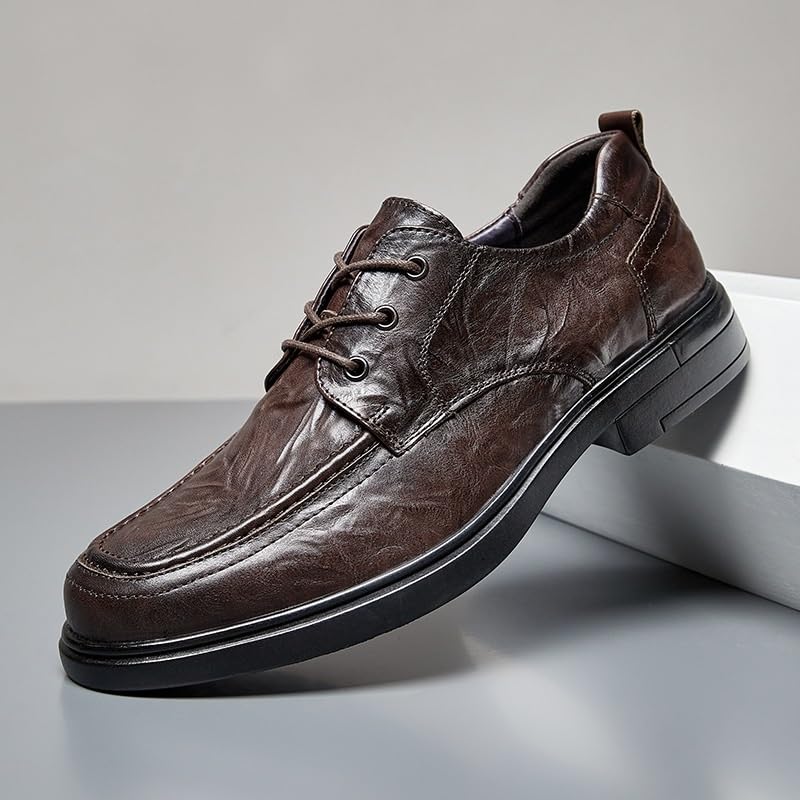 Men's Casual Business Formal Leather Shoes Hand-Brushed British Loafers Round Toe Height Increase Shock Absorption Non-Slip Shoes4