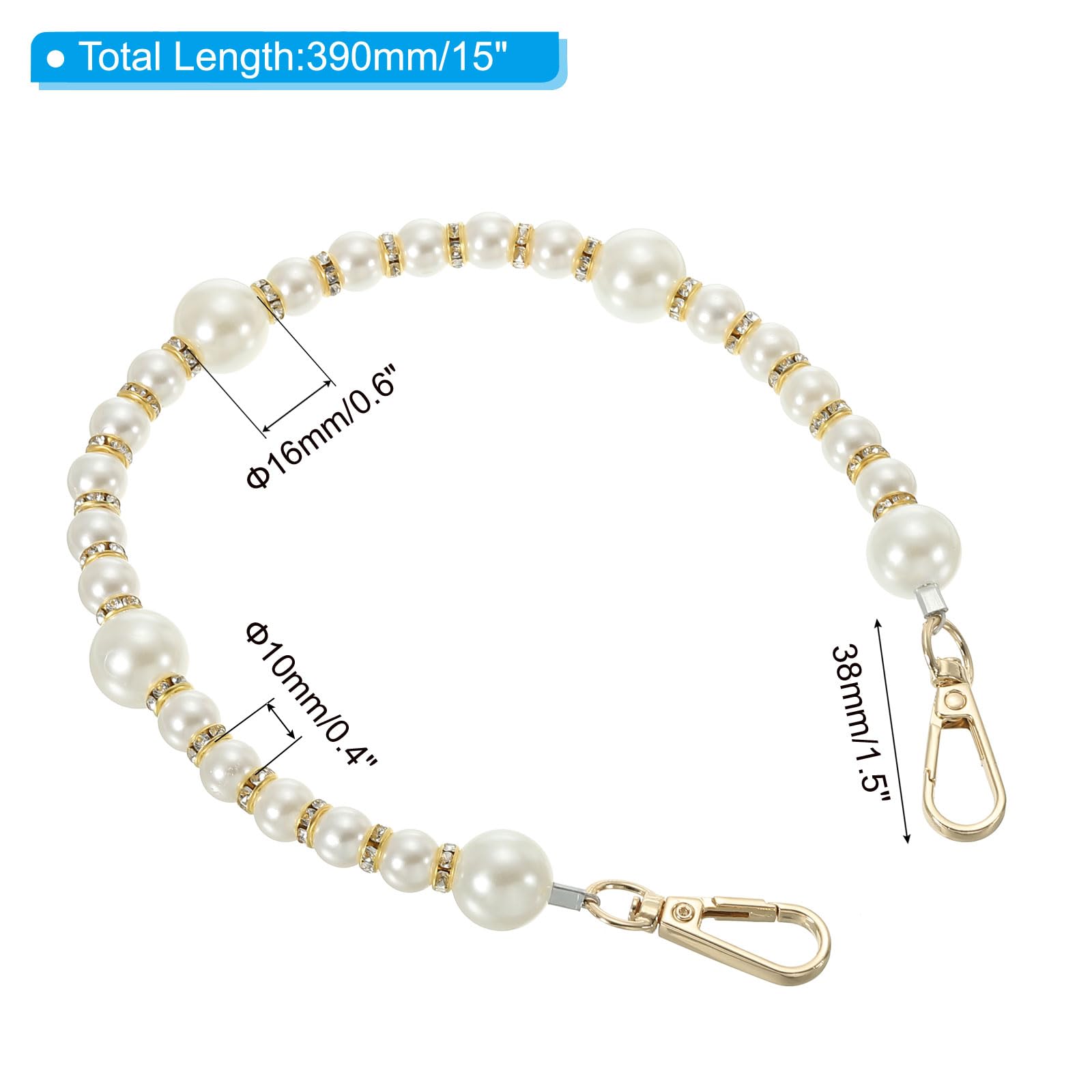 PATIKIL Imitation Pearl Bead Purse Chain Strap 15" - Image 2