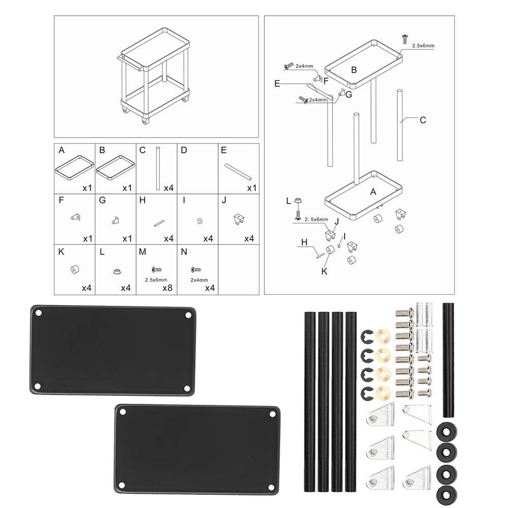 Kit Carrello Porta Attrezzi, Carrello Porta Attrezzi a 2 Livelli Attrezzi Officina Mobile Riparazione Garage Accessori RC per 1/8 1/10 1/12 1/16 Modello in Scala di