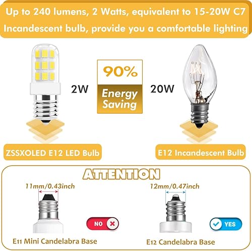 Miniatura 4 de ZSSXOLED Paquete de 5 Bombilla LED C7 E12 de 2 W, bombillas de repuesto C7 para lámparas de sal del Himalaya de 15 a 20 W, base de candelabro E12,