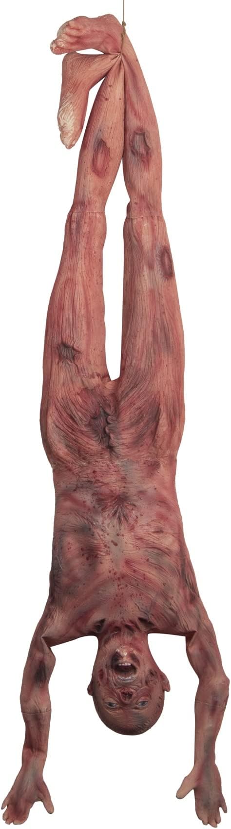 Halloween Bloody Dead Body, 4.6 ft Latex Skinned Full Body Hanging Corpse Torso Halloween Body Parts Props for Haunted House Zombie Halloween Party Decoration