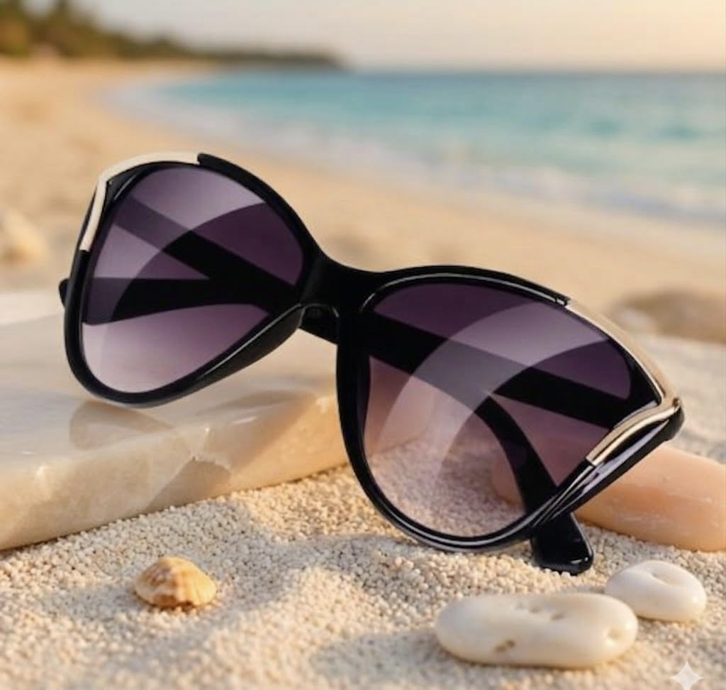 LINA BLACK, Oversized Cat Eye Sunglasses, Black Frame with Gold Accent, Gradient Purple Lens, Women's Fashion Eyewear-image-14