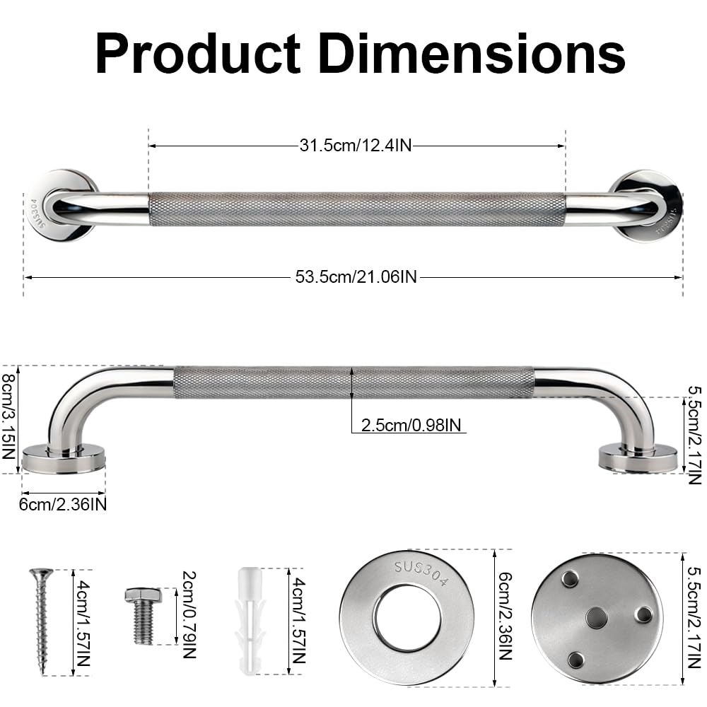 Maniglioni e Barre per Bagno,50cm Maniglia Doccia Antiscivolo,Antiscivolo in Acciaio Inox 304,Maniglione Bagno Disabili,per Anziani,Disabili,Doccia,WC,Vasca