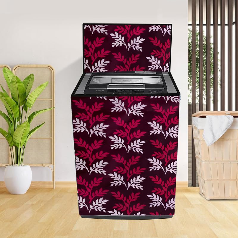 Image of Fully Automatic Top Load Washing Machine Cover Suitable For Samsung, Lg, Godrej, Whirlpool 6.5Kg, 7Kg, 7.5Kg, 8Kg, 9Kg, 10Kg, 11Kg ( 58Dx60Wx94H ), Waterproof Cover, Wine Leaf.