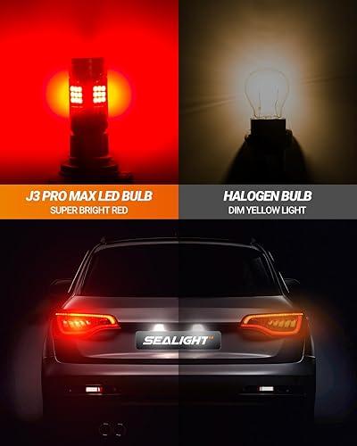 Miniatura 2 de SEALIGHT Bombilla LED 3157 3156, bombilla de freno 3157 anti hiperflash con ventilador turbo, 30 W 3200 lm de repuesto rojo súper brillante para