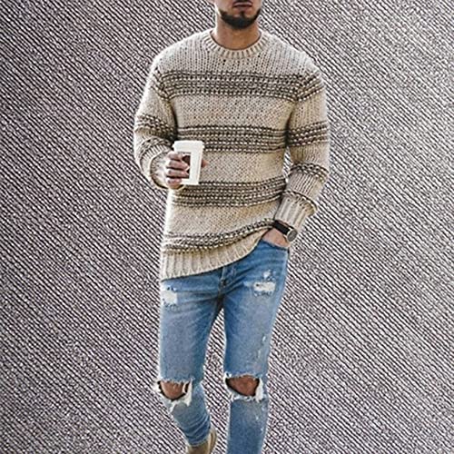 Top De Malha Para Homens, Suéter De Pulôver Listrado Casual E Outono, Suéter De Inverno Esbelto