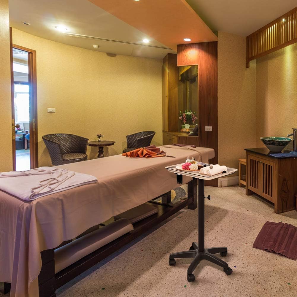 Rolling Instrument Tray, Height Adjustable Salon Hairdressing Trolley Cart Rolling Storage Tray on Wheel with Hair Dryer Stand Holder and 2 Cups for Spa Beauty Tool Storage : Beauty & Personal Care