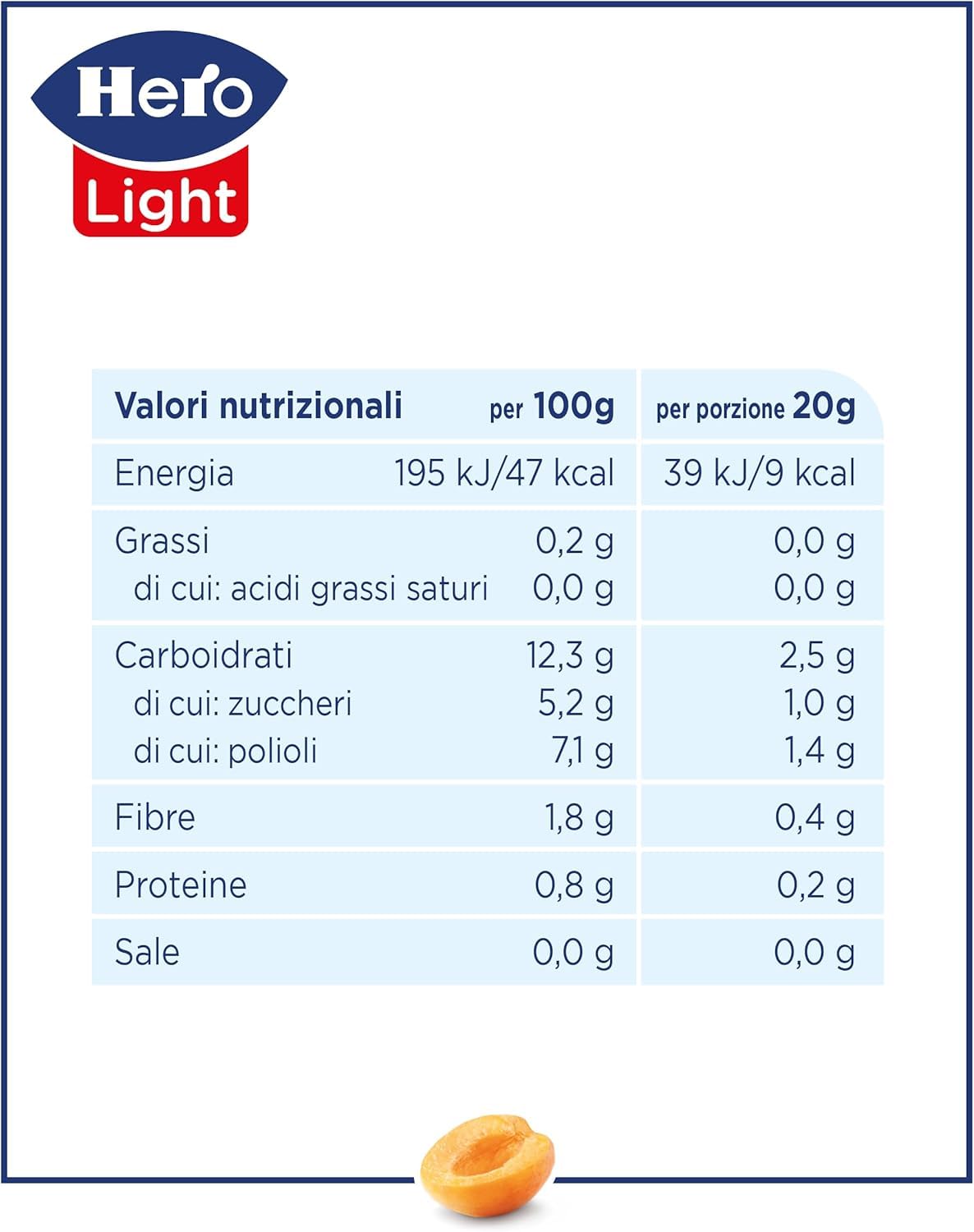 Hero Light Poker Confettura di Albicocche Light, 20 Confezioni da 80g (4 monodosi x 20g), Marmellata Extra, Frutta di Alta Qualità, Senza Conservanti e Senza Coloranti, Pochissime Calorie
