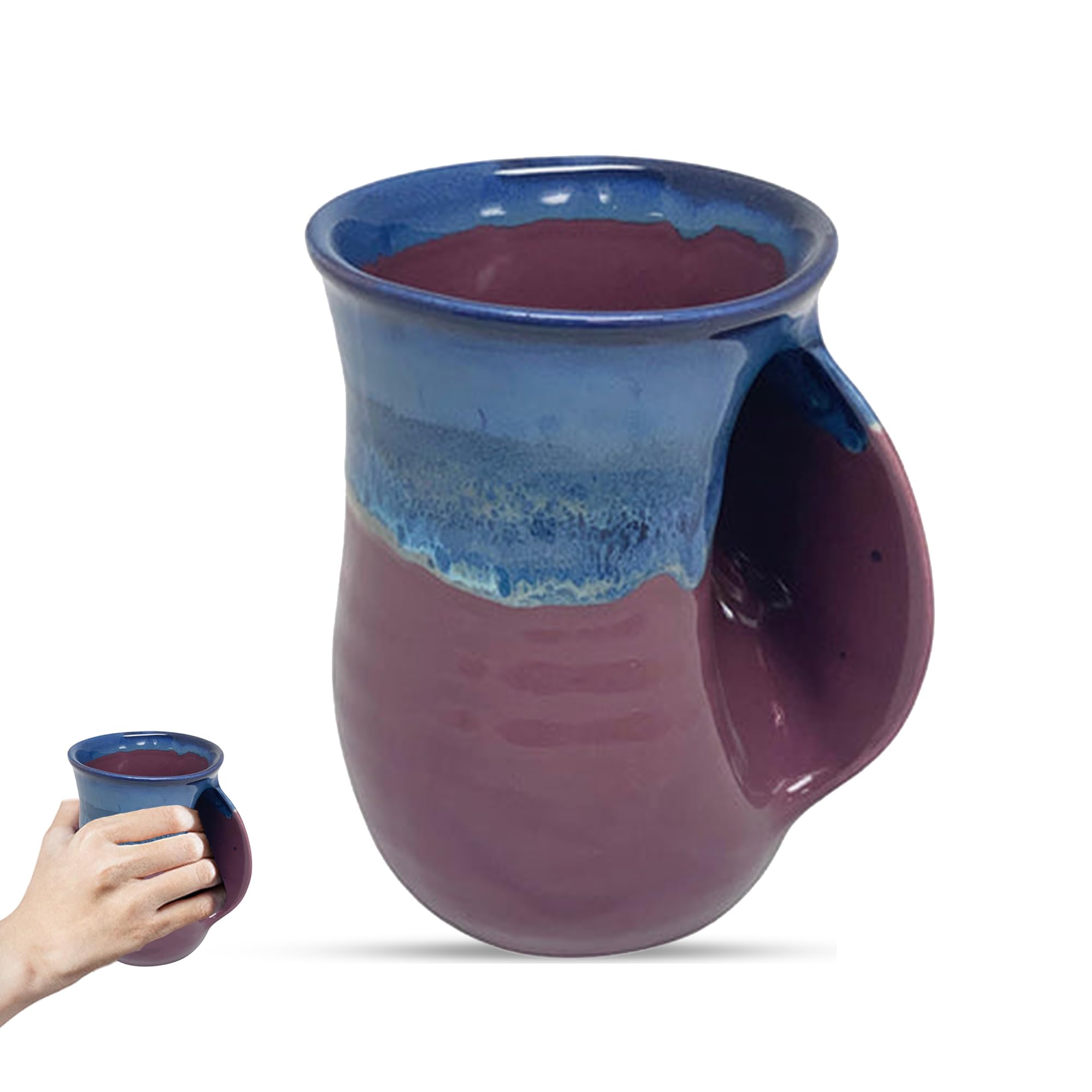 Clay in Motion Hand Warmer Coffee Mug – Handmade Coffee Mug With Comfortable Handle Contoured Pocket Hand