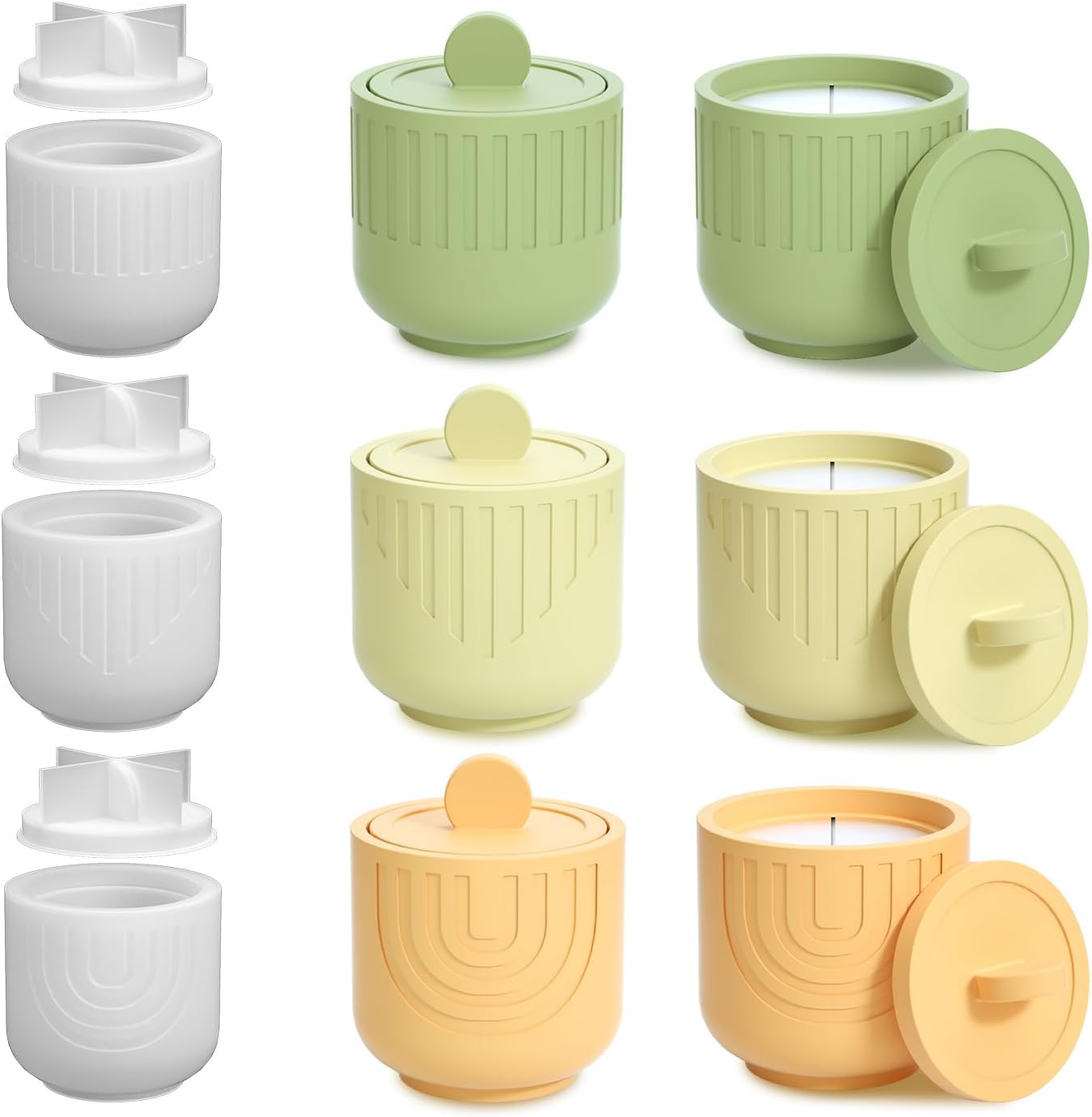 3 Pack Round Striped Jar with Lid Silicone Mold Set, Handmade Elliptical Storage Bowl Resin Molds, Flower Pot Vase Concrete Mould, DIY Plaster Cement Rings Jewelry Storage Box Mold