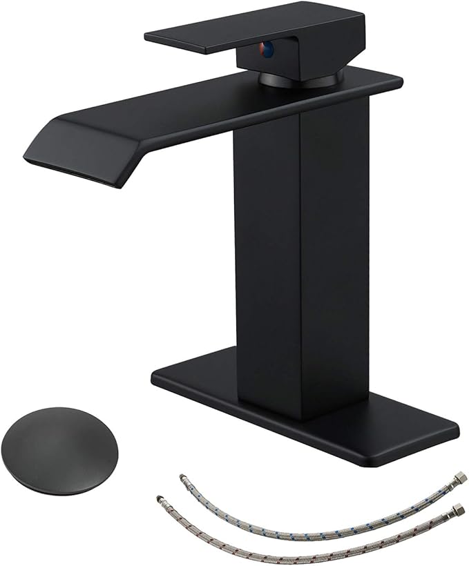 Amazon.com: BWE Black Bathroom Faucet Modern Waterfall Matte Black ...