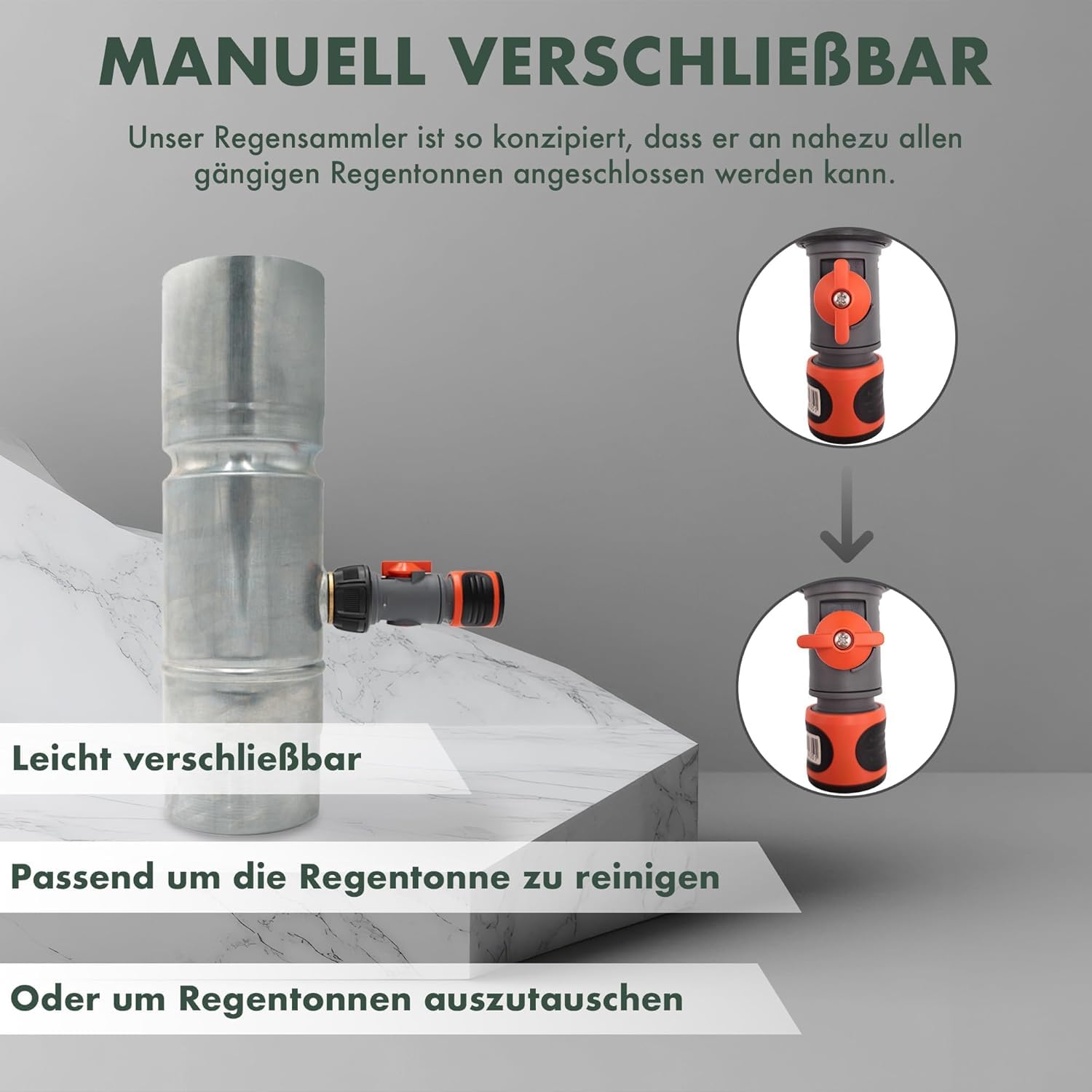 Regensammler für Fallrohre 100 mm - Zink Regenwassersammler für Fallrohr DN100 mit Schlauch- und Fassanschluss - Wassersammler für Regentonne, Zisterne - wetterfest und langlebig - Indiva