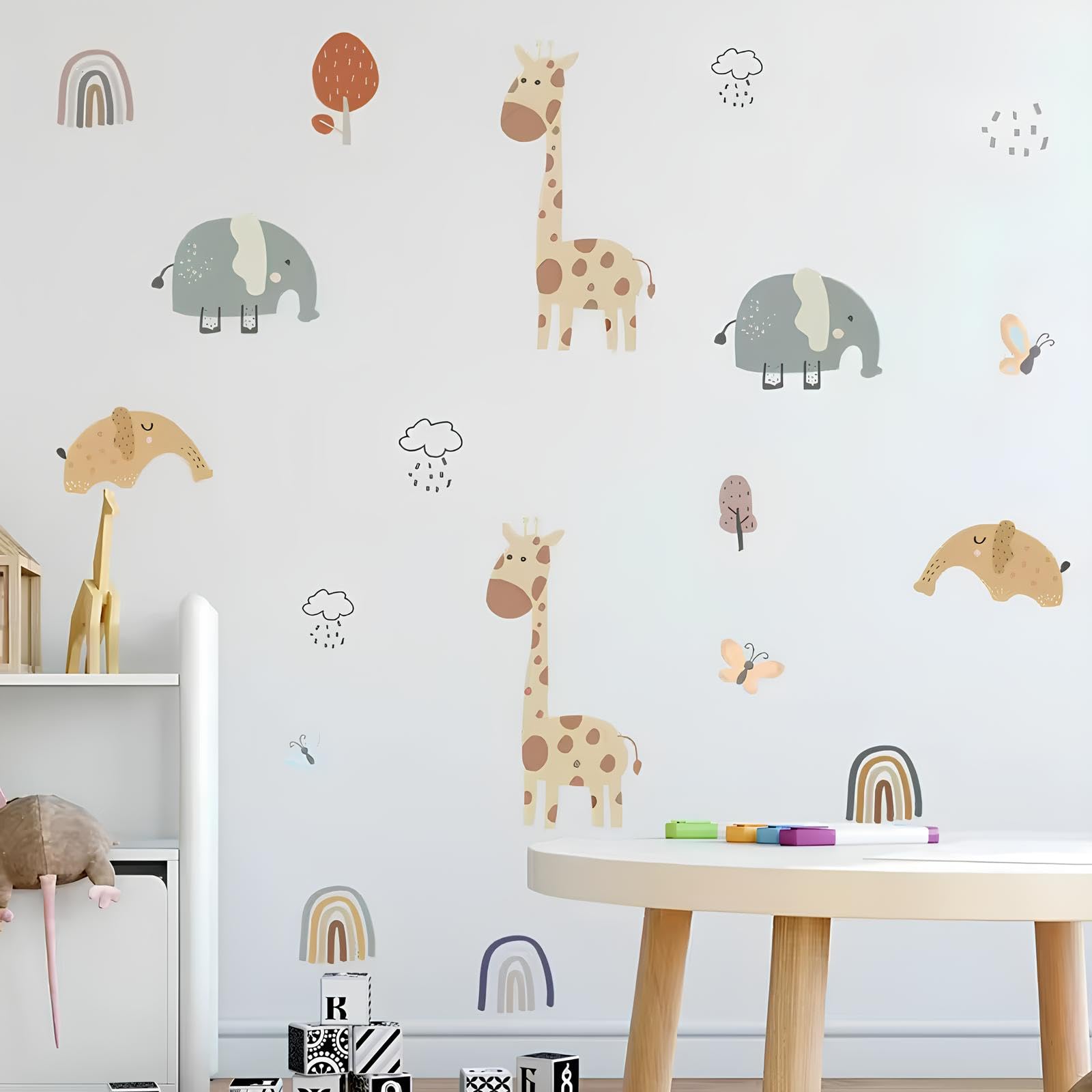 Set de 19 Pegatinas Infantiles de Vinilo Adhesivo - Animales y Mariposas Decorativas - Decoracion habitacion infantil - Decoracion Habitacion Bebe - Vinilo Adhesivo Pared