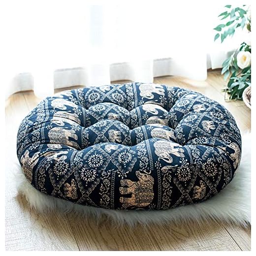 FAMIFIRST Floor Cushion Round Solid Cotton Linen Meditation Yoga Floor Pillow Seating Tatami Cushion for Home Sofa Bed Office Car Decor, 23 Inch Diametre, Thai Style