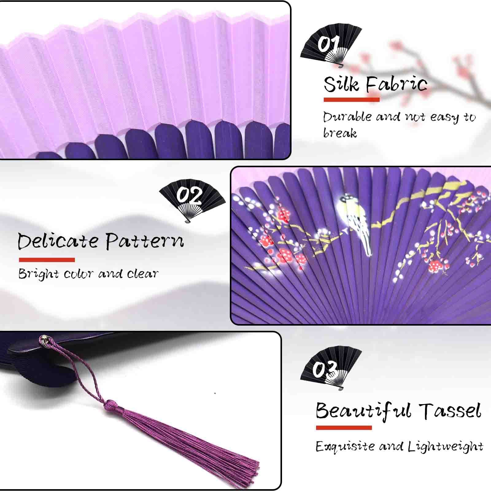 HEAWAA Éventail Pliant Style Chinois - Bambou Et Soie, Glands, 21cm, Décoration Et Accessoire