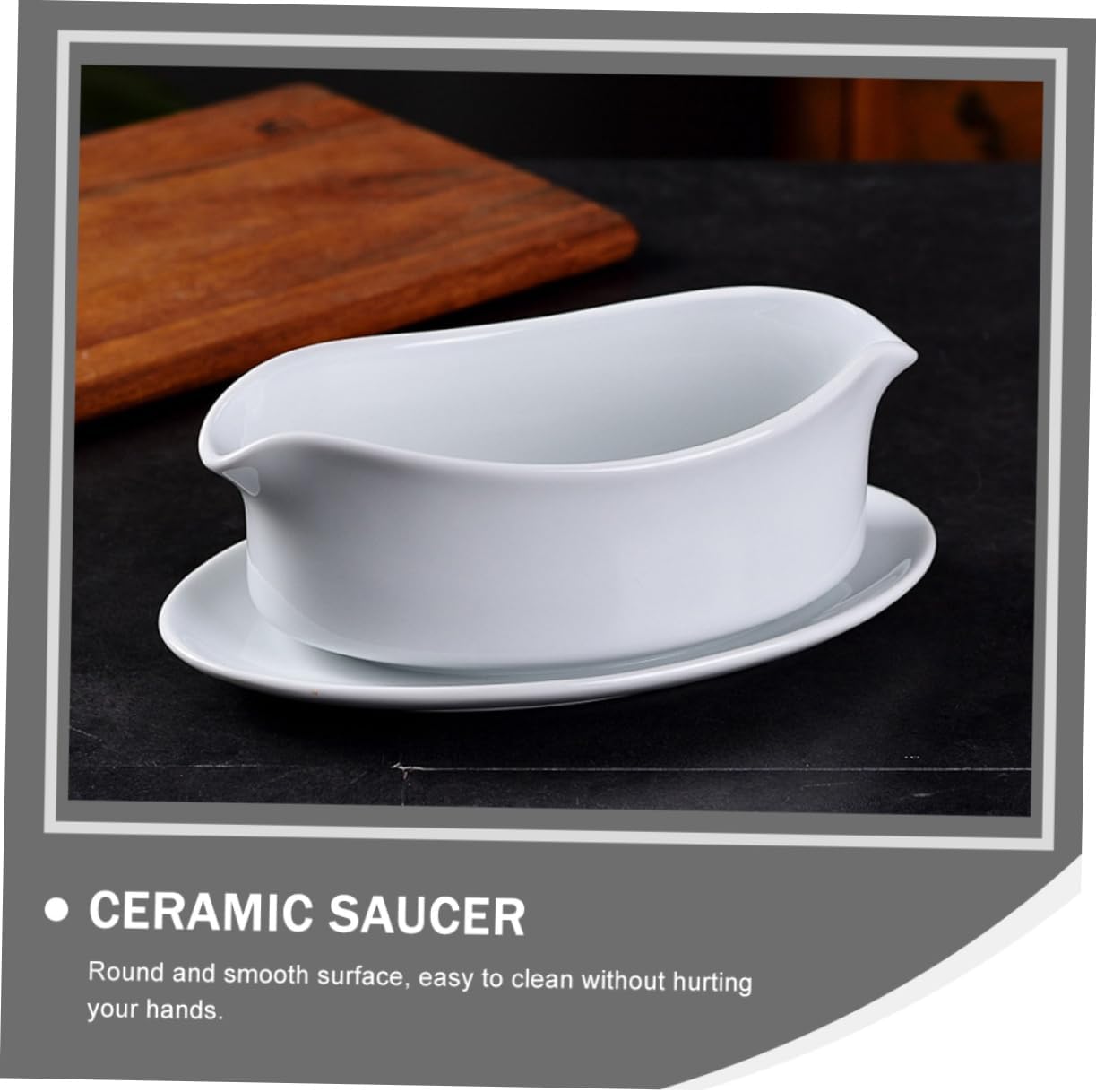 BESTYASH Ceramic Sauce Boat Gravy Dish with Saucer Practical Condiment Container for Vinegar Salad Dressing Spices Easy Clean Serving Bowl for Dining Table