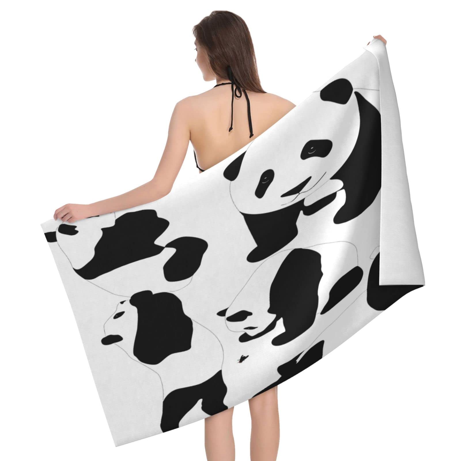 Lawenp Panda Beach Towel, Lightweight Sand Free Quick Dry Microfiber Absorbent Bath Towel for Kids, Adults, Swimming, Bath, Yoga, Pool, Travel, Camping 32"X52"