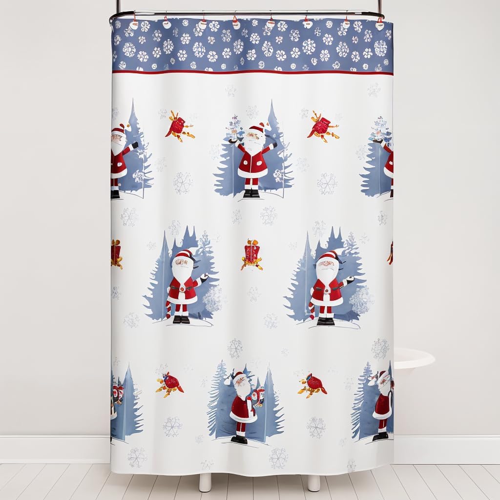 Winter Wonderland Sterling Santa Holiday Shower Curtain & Hook Set