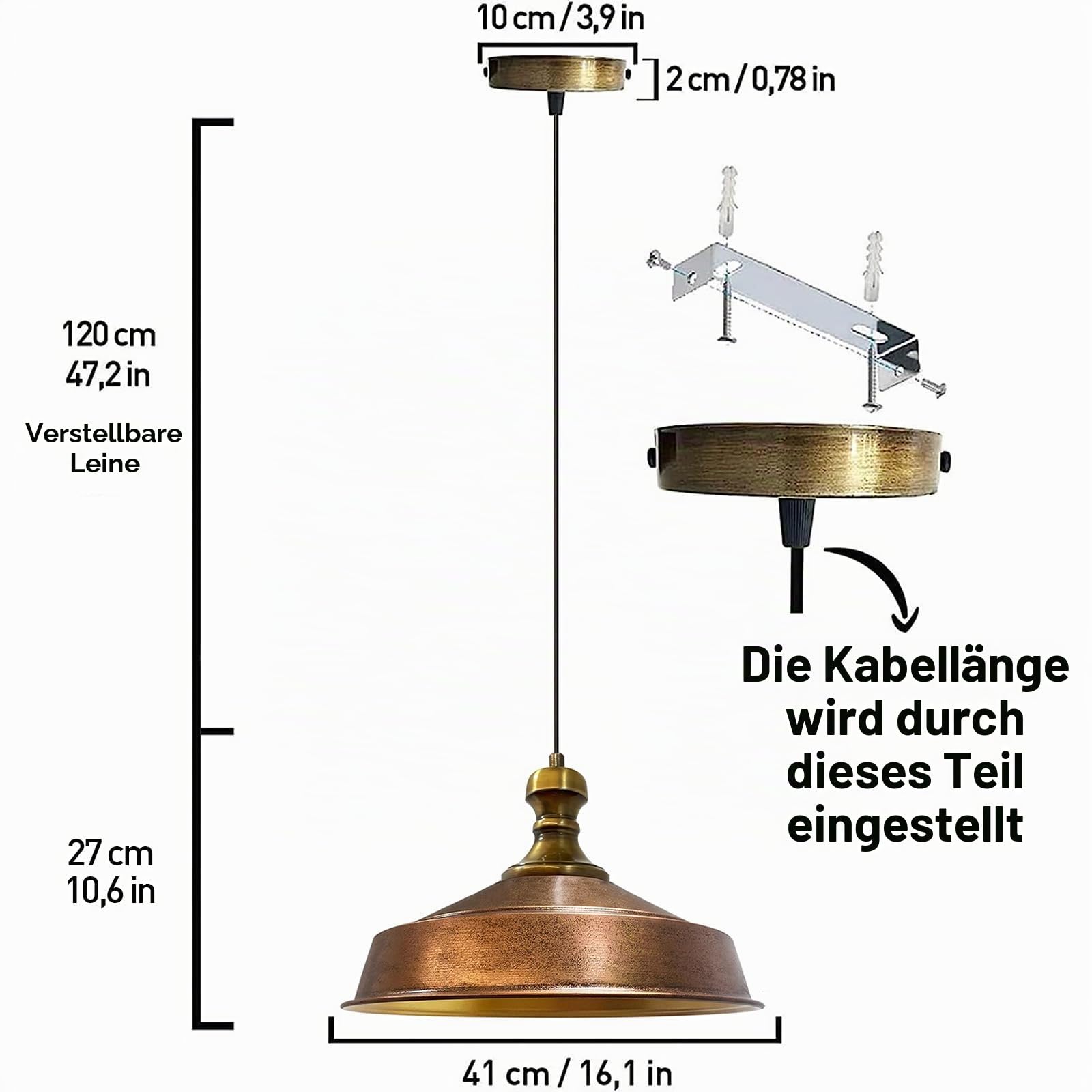 bamyum Asletl-Knob Hängelampe Industrial Vintage Ø41 cm, Küchenlampe Hängend Vintage, Pendelleuchte Esstisch Vintage, Hängelampe Esstisch, Wohnzimmerlampe Pendelleuchte Kupferfarbe Metall, Küchenlampe