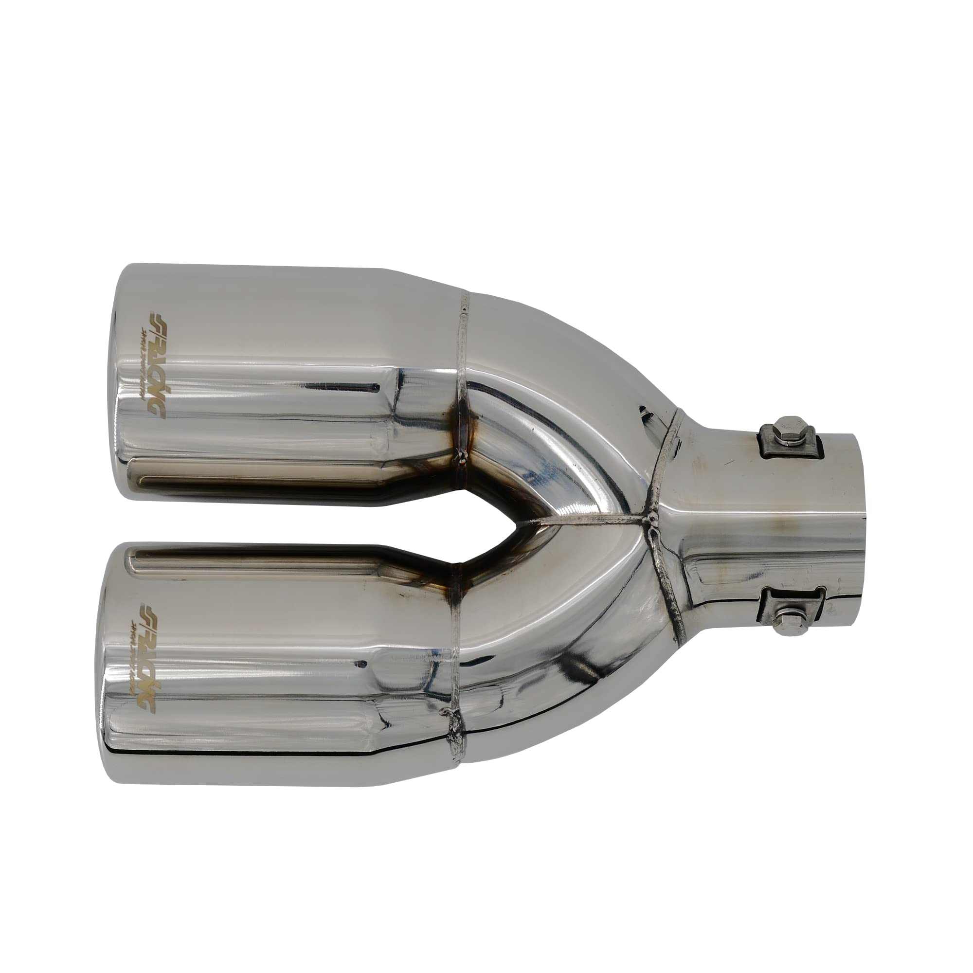 Simoni Racing Cola de Tubo de Escape Deportiva Doble Redonda Acero Inoxidable - Ø76xL230mm - Montaje ->61mm