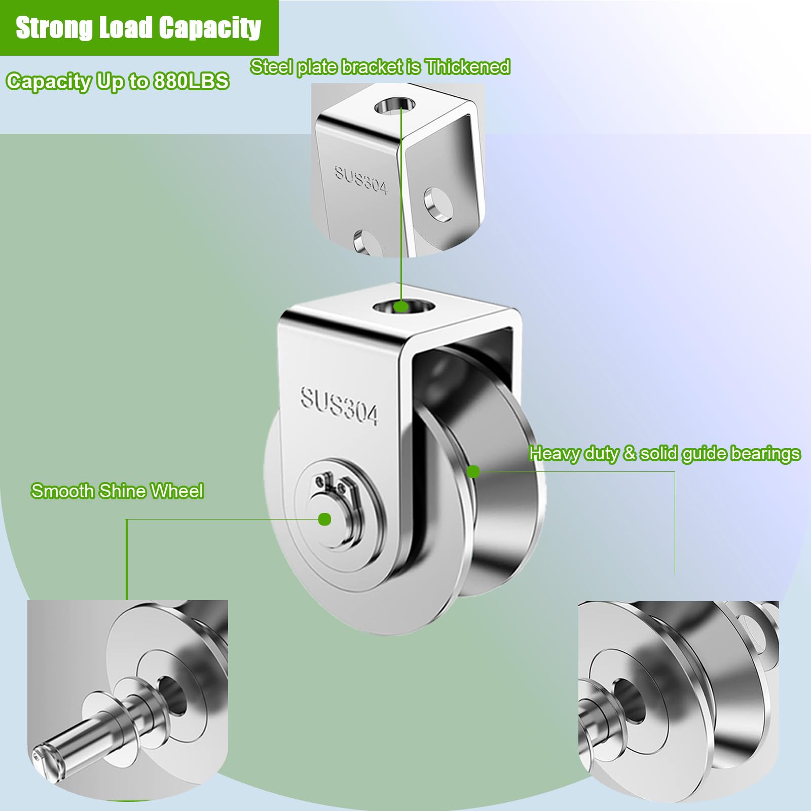 2Pack U Pulley Block 2 Inch 304 Stainless Steel Roller Wheel — Amazon image 4