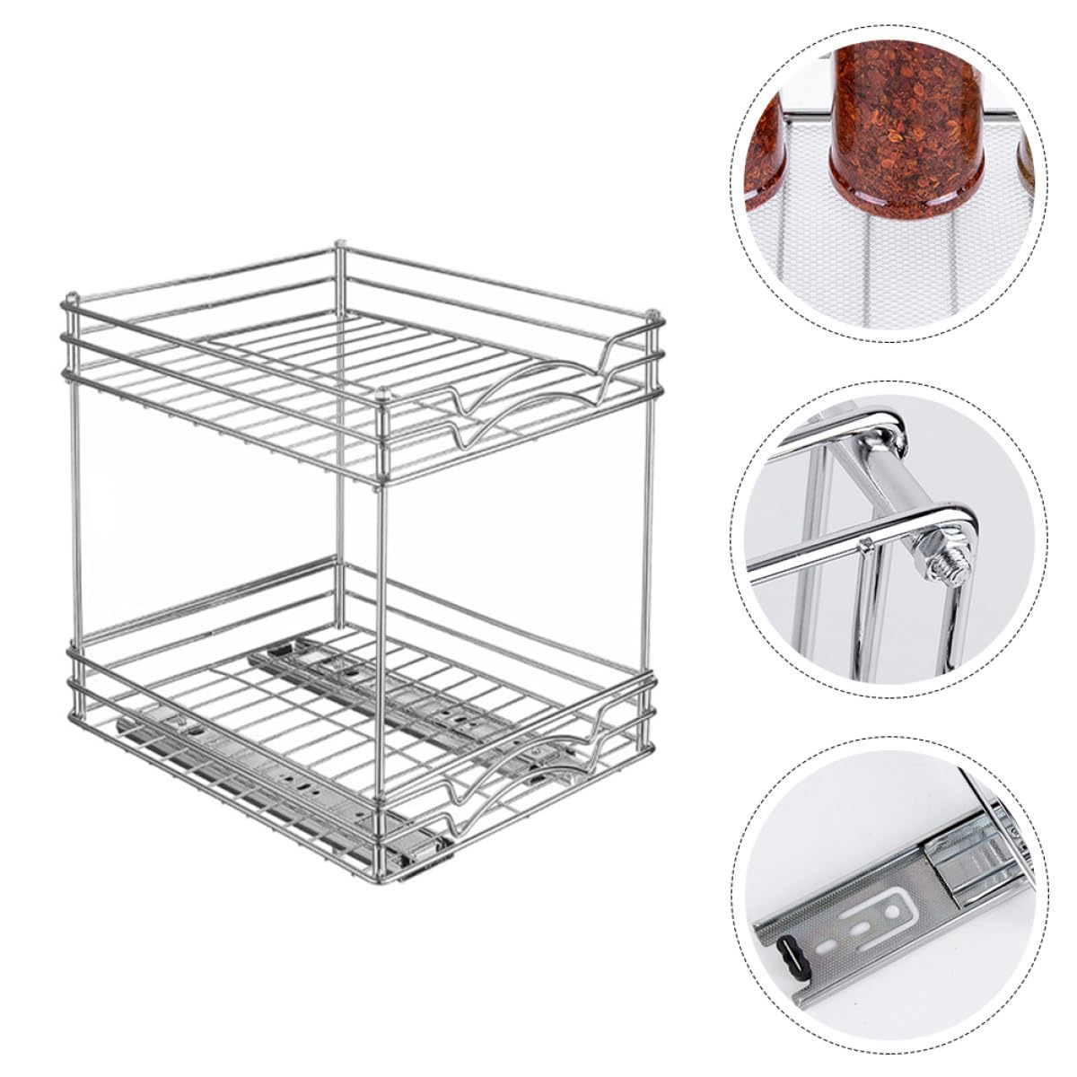 ifundom Estante de Especias Extraíble de Metal Cromado de 9 Pulgadas, Organizador de Condimentos de Doble Capa Desmontable para Cocina, Soporte para Almacenamiento Compacto de Frascos