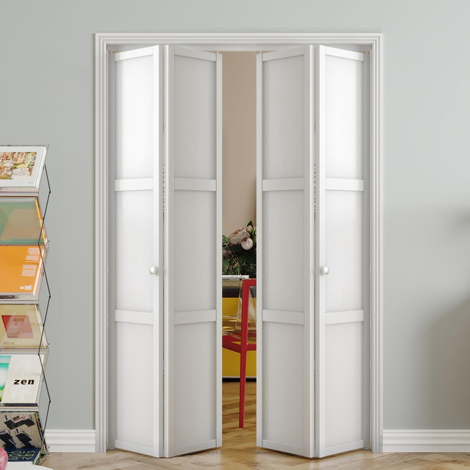3-Panel Bifold Doors, Interior Closet Slab and Hardware, Perfect for 36'' x 80'' Door Openings, Folding Door for Bedroom, MDF, White