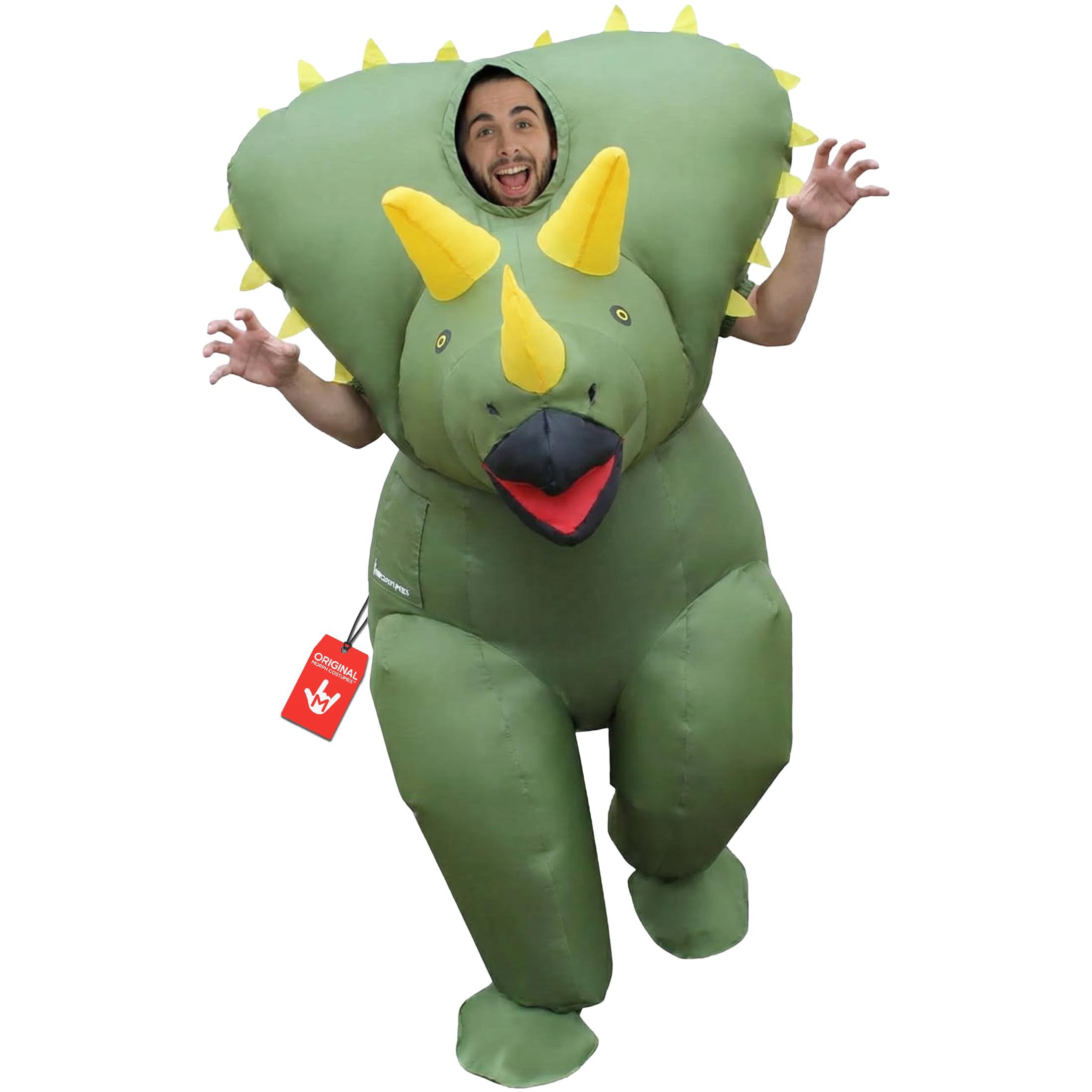 Morph Disfraz Triceratops Adulto, Disfraz Hinchable Halloween Adulto | Mono Verde con Ventilador, Diseño de Triceratops, Se Infla en Segundos, Perfecto para Halloween, Siempre un Éxito