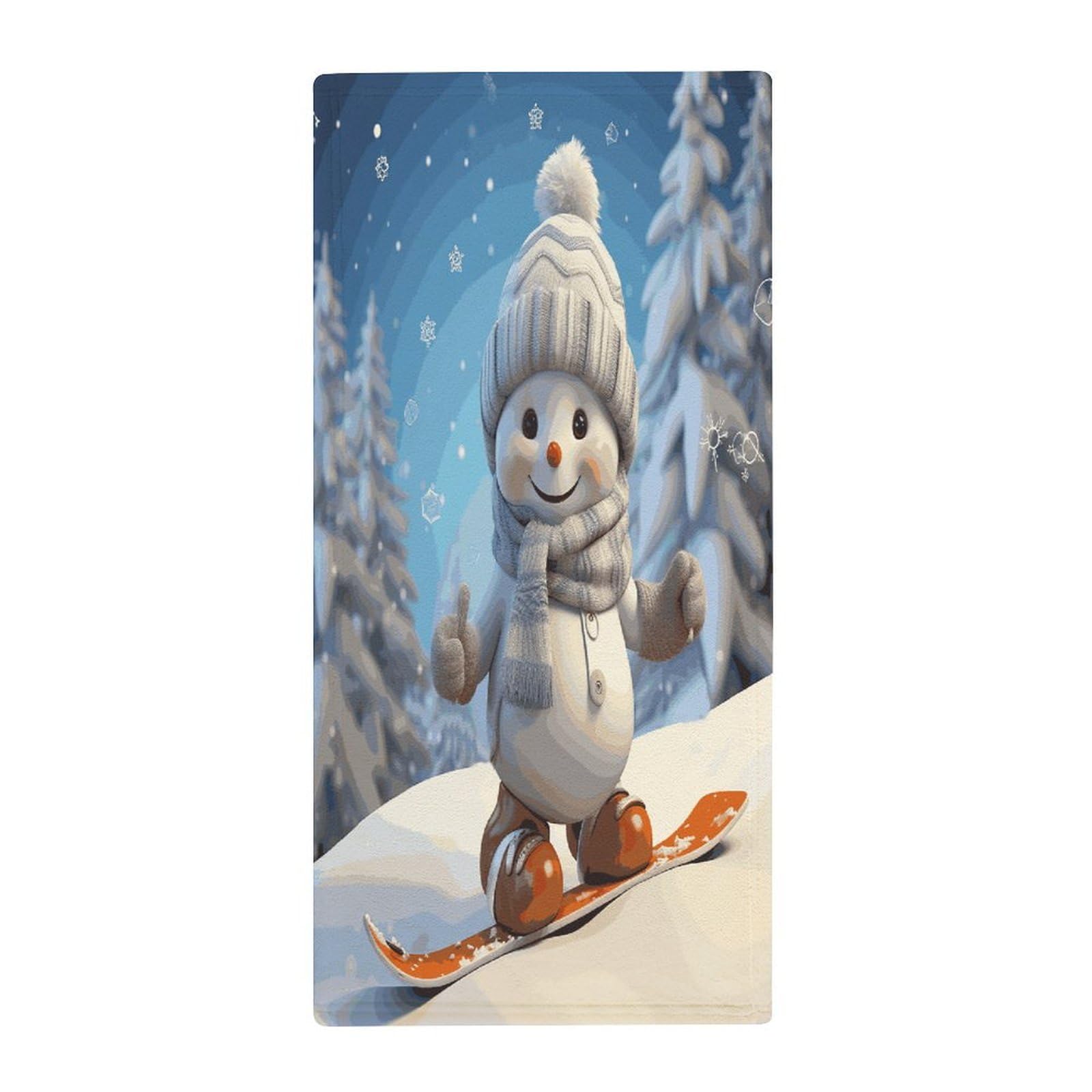 MUSM Premium Hand Towels for Bathroom Ultra Soft Printed Towels Coral Velvet Kitchen Hand Cute Snowboard Snowman Towel Highly Absorbent Hotel Spa Towel Collection 13.8 X 28.7 in