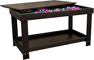 2 in 1 Kids Activity Train Table with Board and Storage, Wooden Play Table for Arts Draw, Building Blocks, Reading