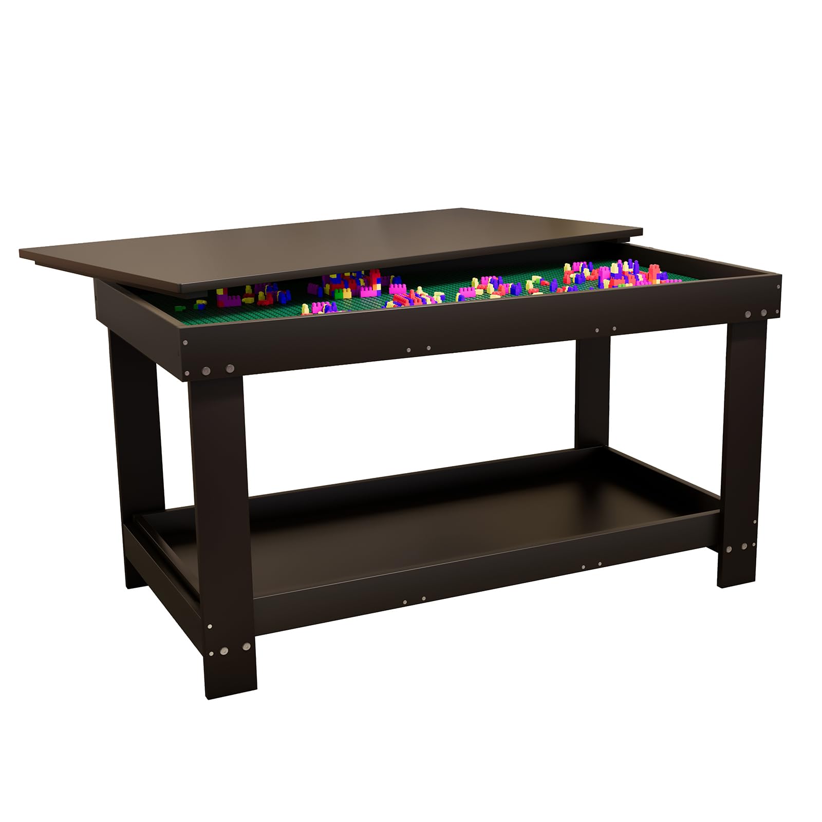 2 in 1 Kids Activity Train Table with Board and Storage, Wooden Play Table for Arts Draw, Building Blocks, Reading