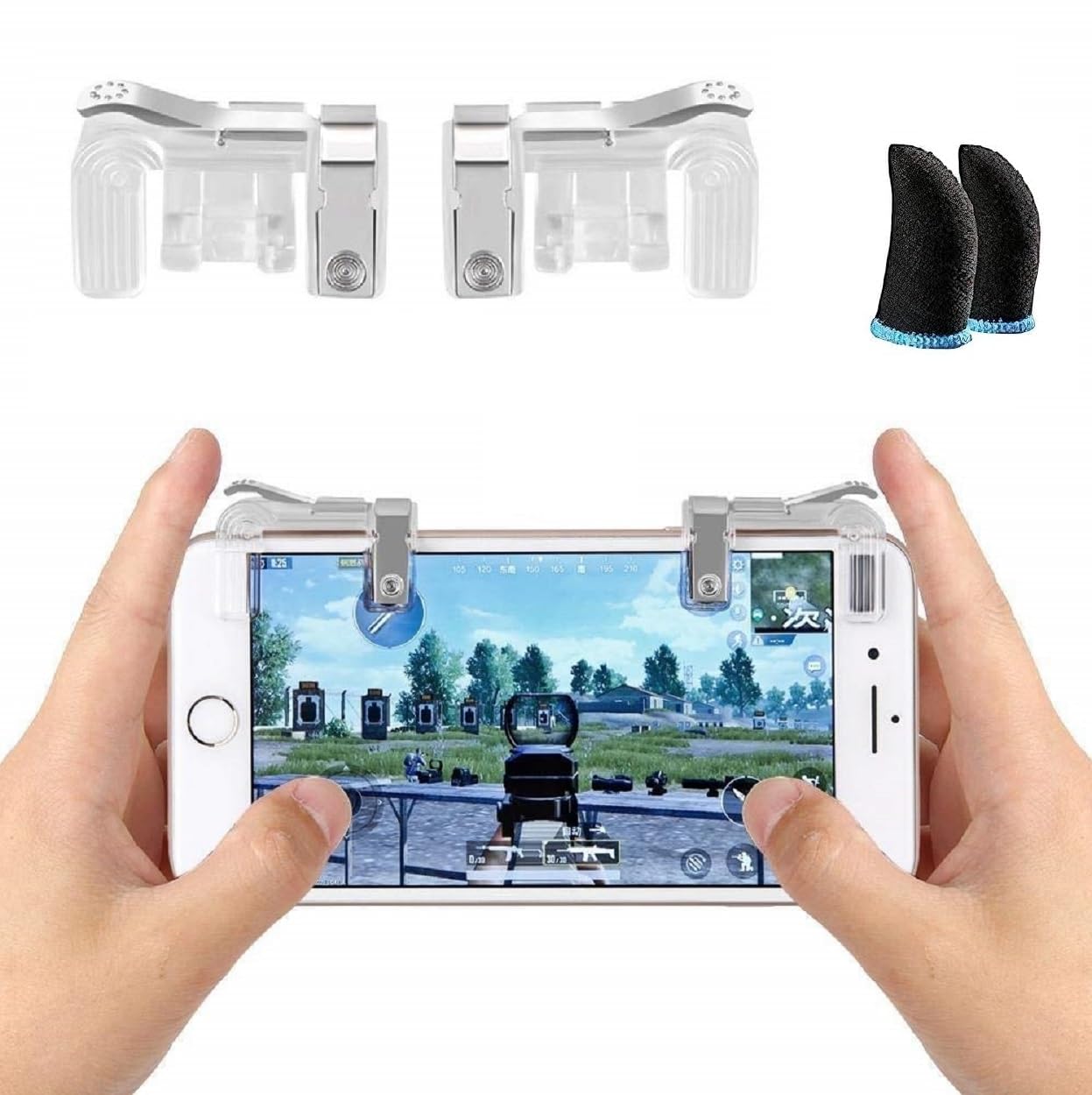Gaming Trigger Accessory Kit Mobile Game Shooter Controller S-6 Pubg Mobile Trigger Gaming Gamepad Sensitive Triggers L1 R1 Shooting Aim Button Joystick Gamepad Controller for All Smartphone with sleeves-image-22