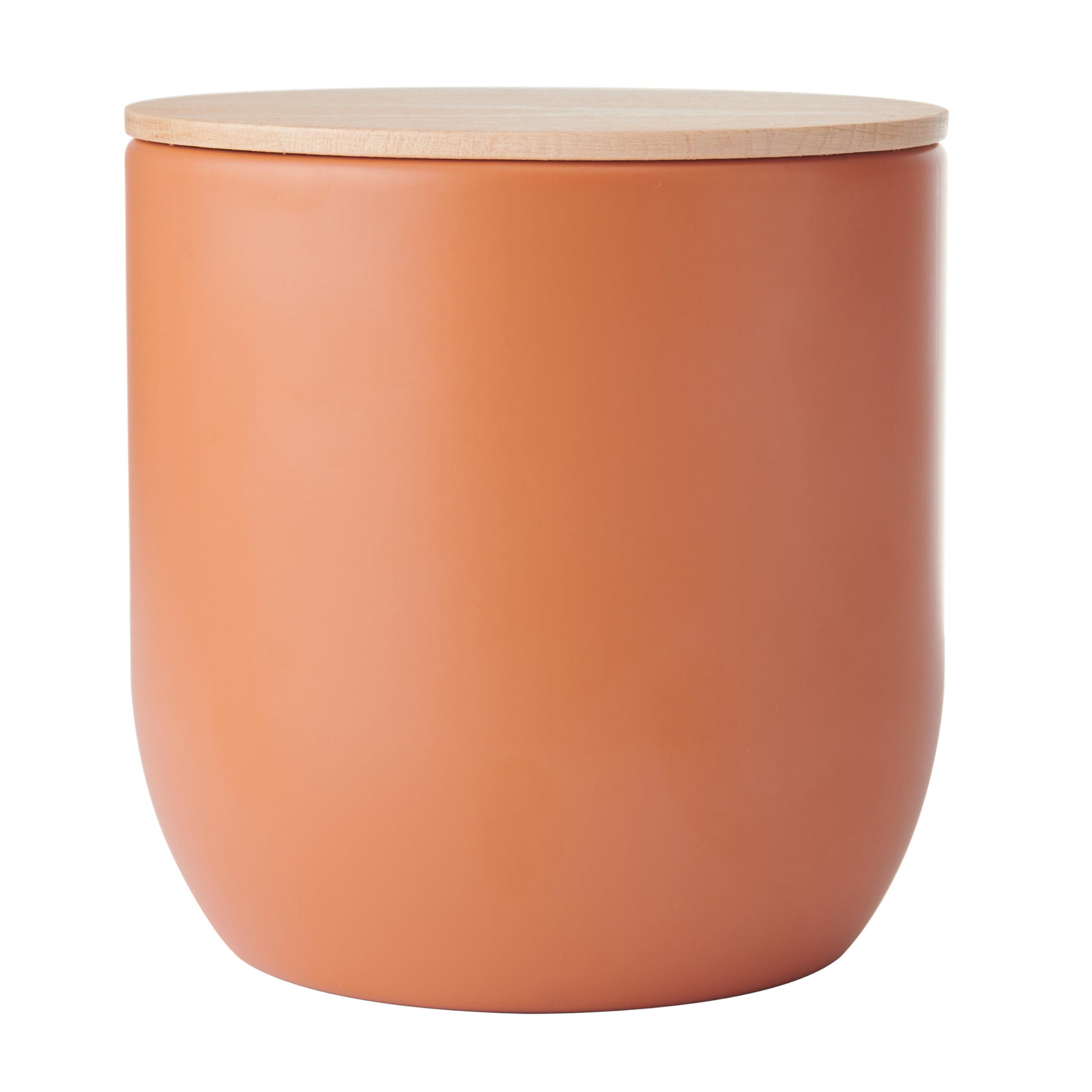 KitchenCraft Idilica Kitchen Canister with Airtight Lid, Round Storage Canister with Wooden Lid and Matt Finish for Tea, Coffee or Sugar, 12 x 12cm, Terracotta