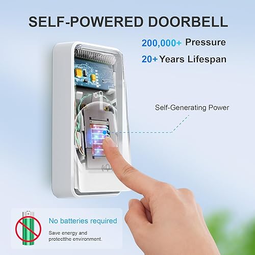 Miniatura 2 de Timbre inalámbrico  Timbre de puerta autoalimentado, no requiere batería para el hogar, botón enchufable, timbre de puerta inalámbrico impermeable,