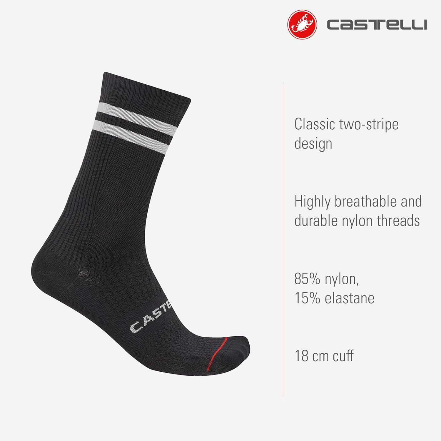 CASTELLI Originale 18 Sock, Classic Two-Stripe Breathable Cycling Socks, Durable Construction, Supportive Fit for Men & Women - Image 2