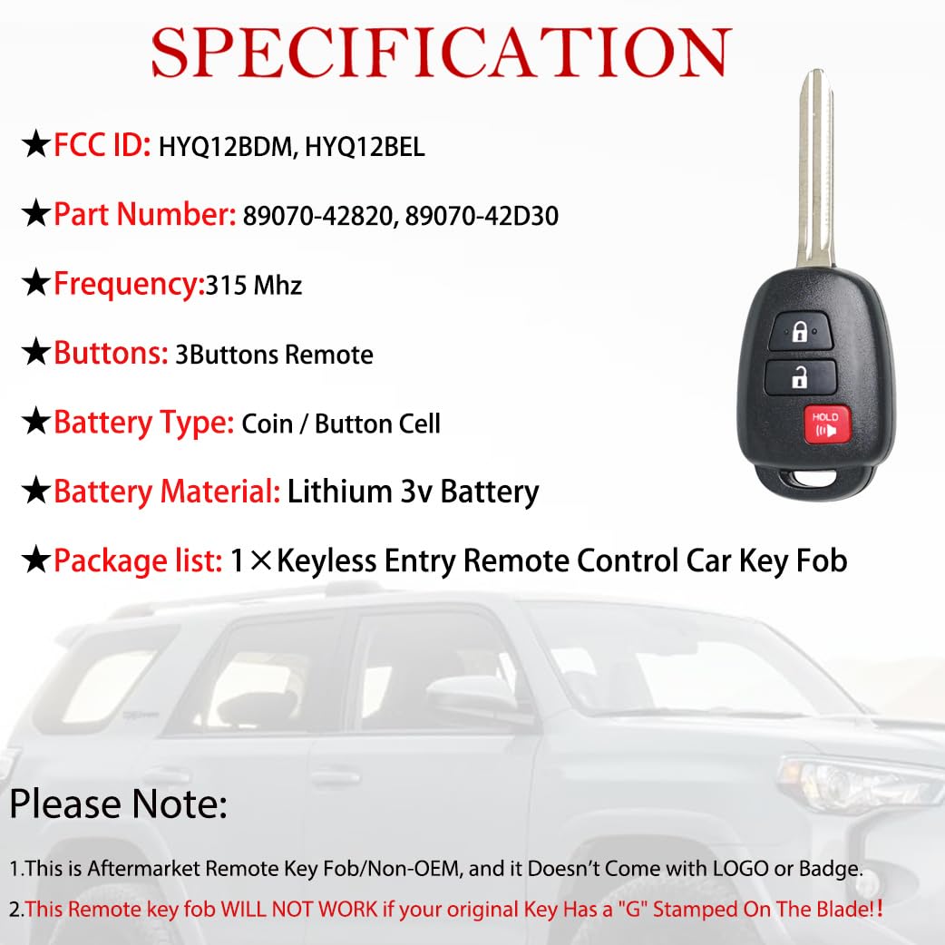 Amazon.com: MechanMagic Key Fob Remote Replacement Fits for Toyota