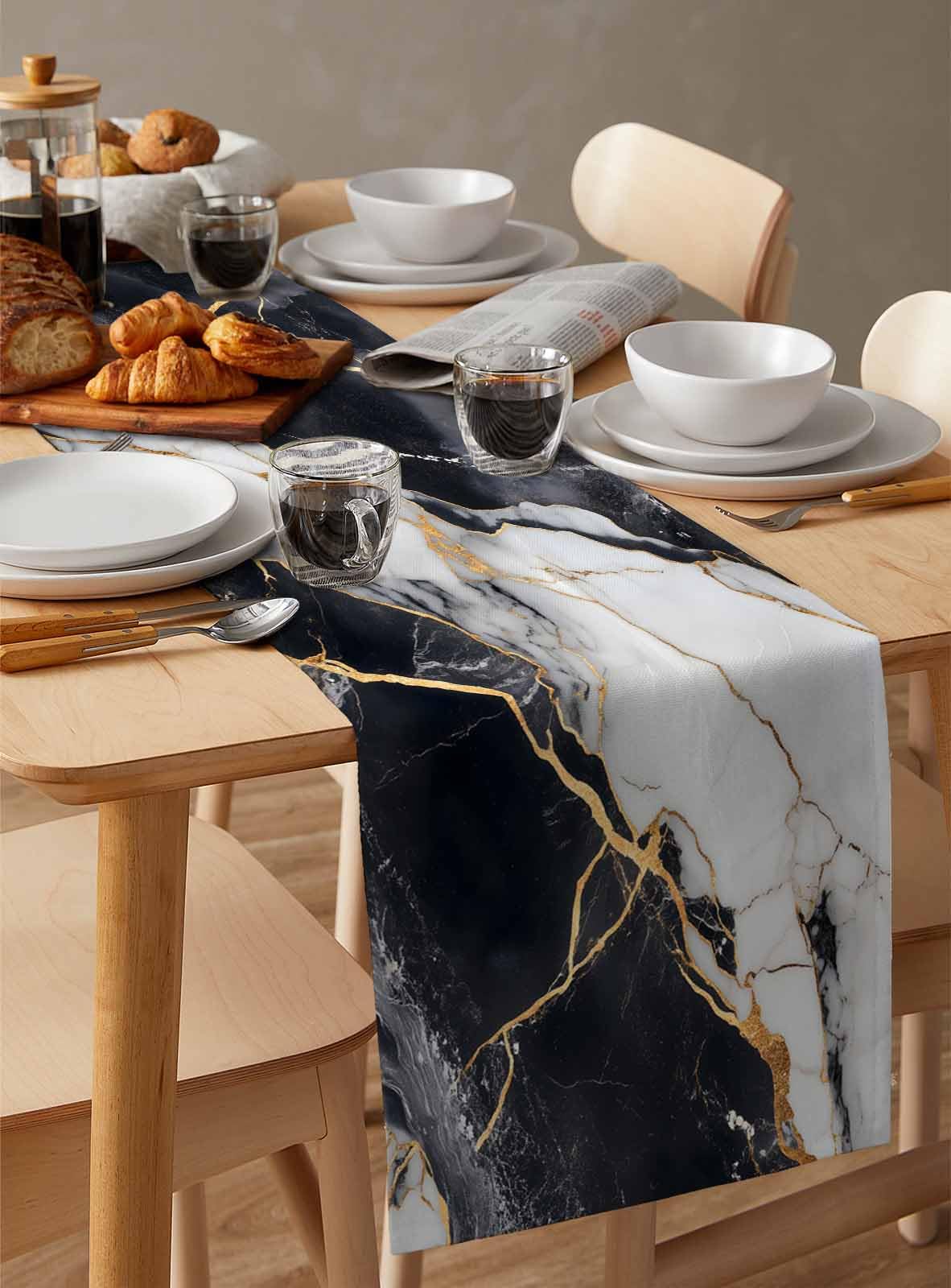 Amazon.com: Table Runners-48 Inch Long,Abstract Black White Marble Art Linen  Dresser Scarves Dining Table Runner Modern Stone Gold Stripe Tabletop Scarf  for Home Kitchen Holiday Party Decor : Home & Kitchen