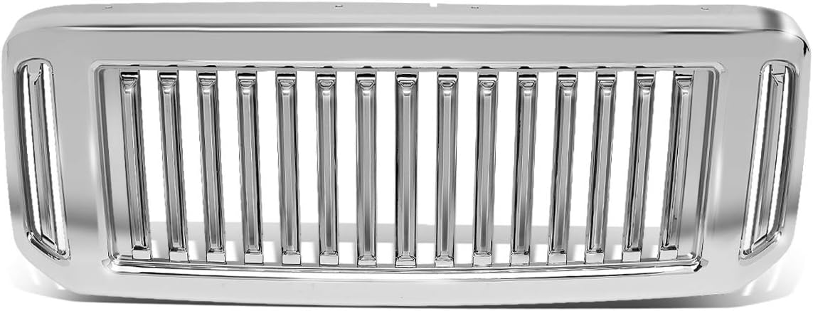 DNA MOTORING GRF-OH-017-CHZ Badgeless Vertical Fence Front Bumper Grille Grill Compatible with 2005 Ford Excursion, 05-07 F-250 / F-350 / F-450 / F-550 Super Duty, Chrome