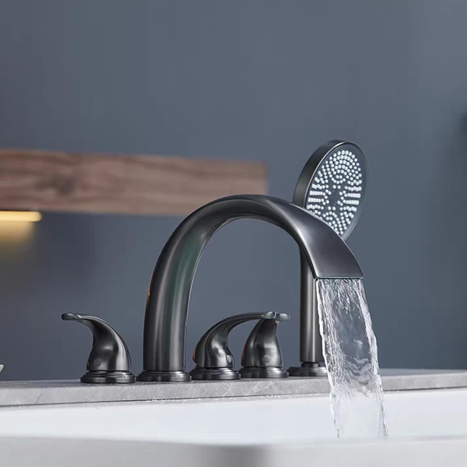 Robinet mitigeur cascade en laiton massif gris élégant pour baignoire AquaGem