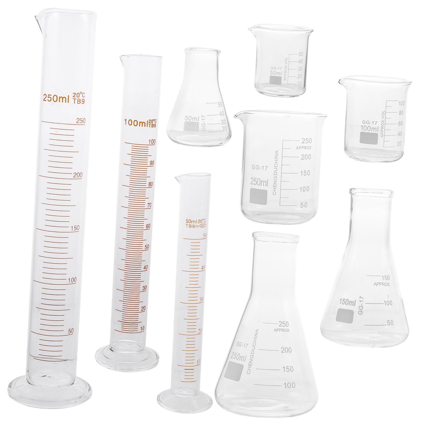 Cabilock Juego De Cristalería Para Laboratorio Vaso De Laboratorio Probeta Botella Cónica Medición Exacta Sin Rebabas