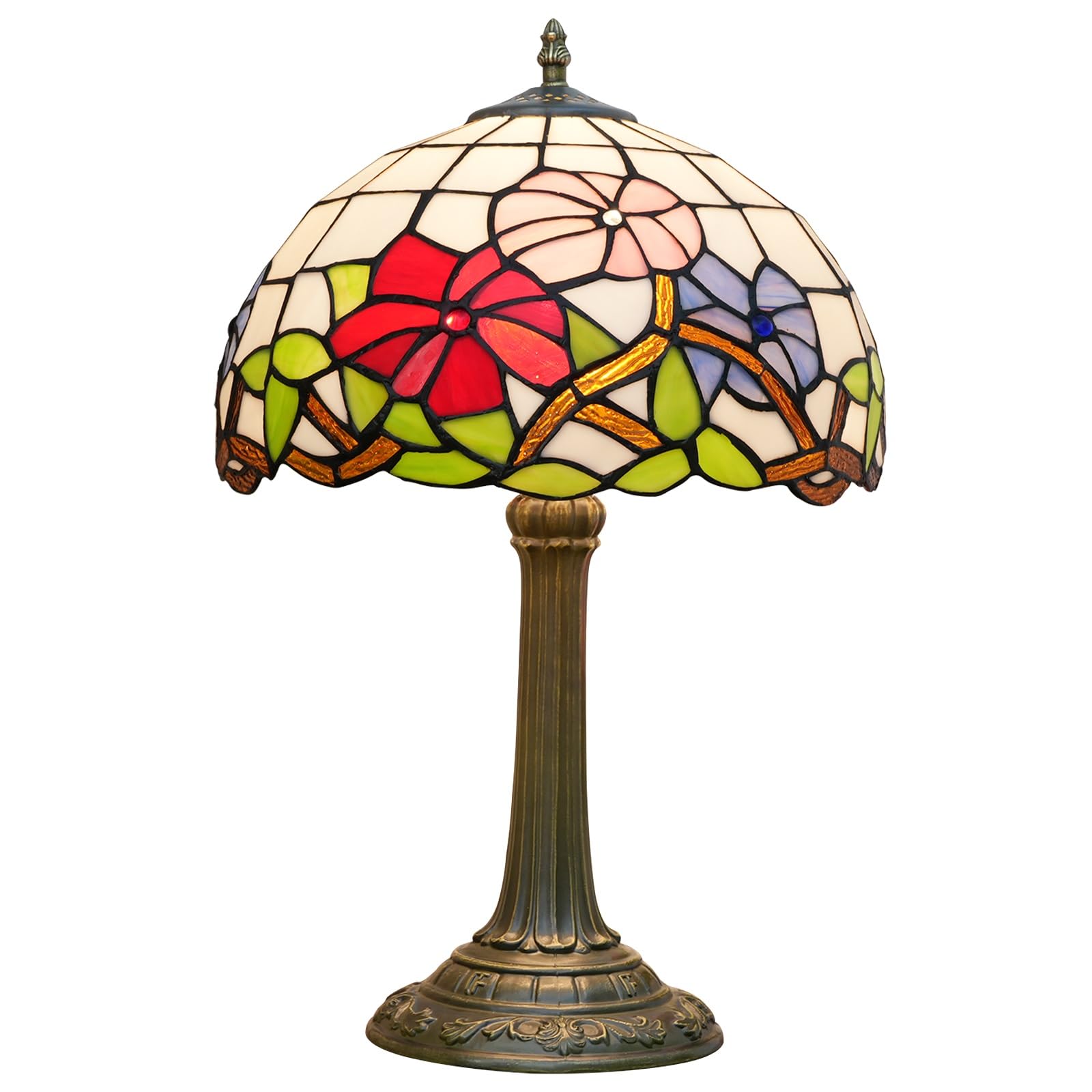 HJRegaFimu 12 Inches Lamp Stained Glass Table Lamps Tricolour Petunia Vintage Style Nightstand Reading Desk Light For Bedside Bedroom Living Room Art Deco